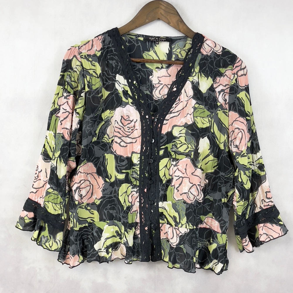 Violet & Claire Womens Blouse Top‎ Medium Floral Cottage Coquette Fairy Grunge